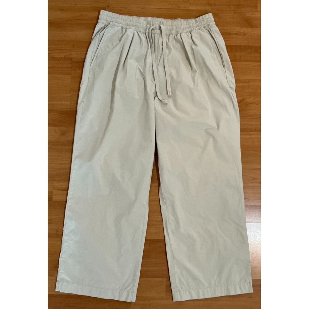 MUJI 100% Cotton Drawstring Pants Beige Medium Relaxed Wide Leg‎ Minimalist